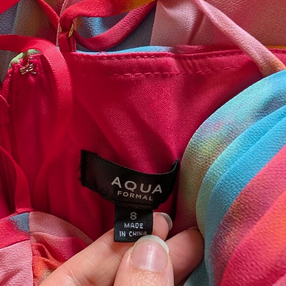 Aqua Multicolor V-notch Sleeveless Dress, Size 8 - Picture 7 of 7